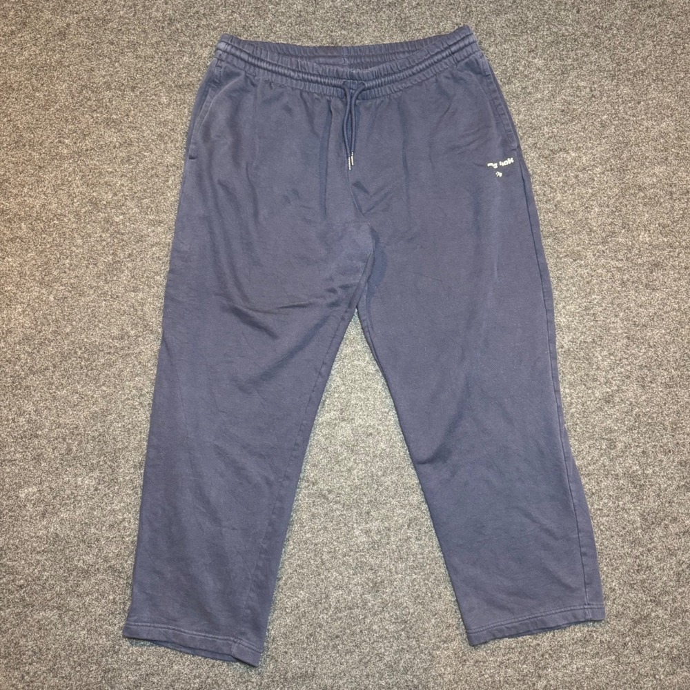 Reebok Mens XL Navy Blue Fleece Straight Leg Sweatpants Open Hem Drawstring